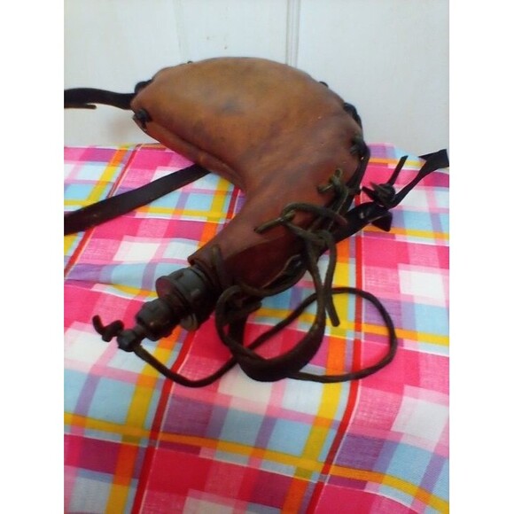 Handmade Bull Horn Drinking/Flask Leather Vintage - 11-1/2" - Picture 11 of 16